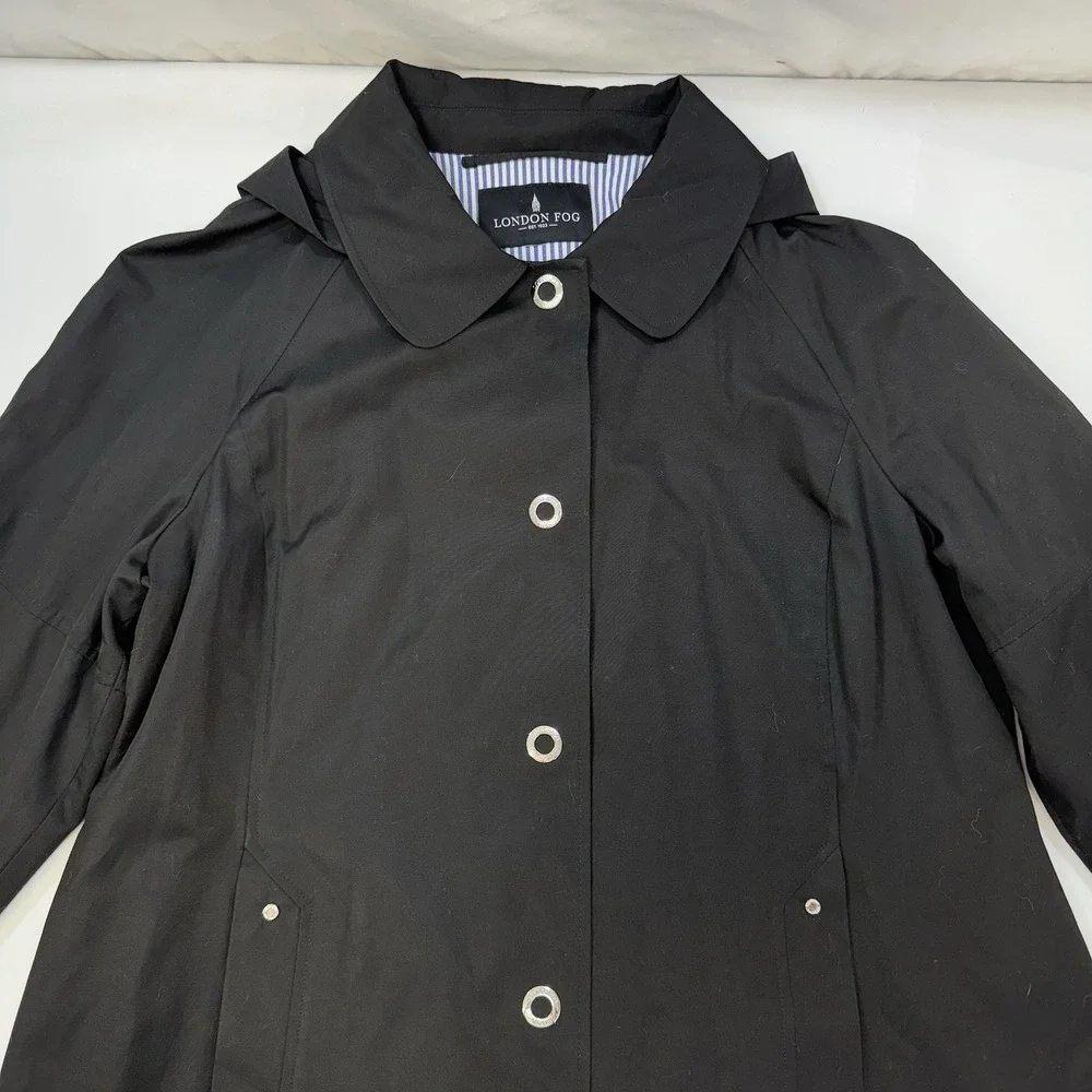 London Fog Hooded Trench Rain Coat Classic Black Womens XXL - Picture 7 of 16